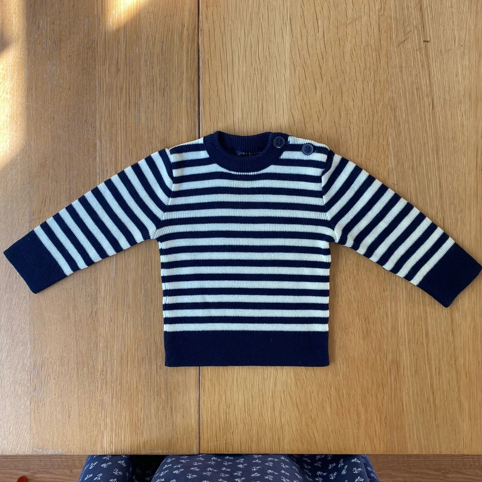 Petit Bateau Striped Pullover Sweater 1 year Dark Blue Cream - Image 2 of 3