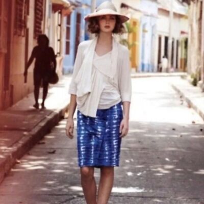 Eva Franco Blue Tie Dye Pencil Skirt Size