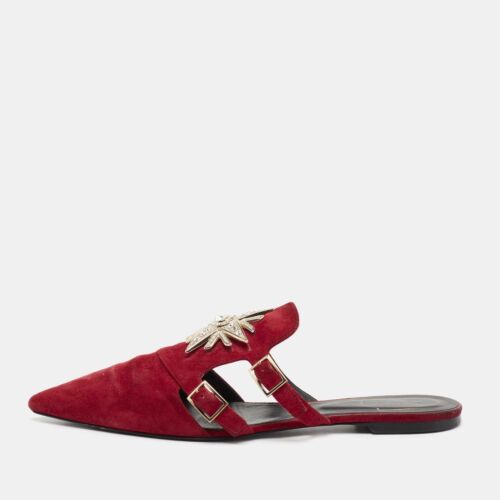 Roger Vivier  Red Suede Star Strass Mule Flats Size 40 - Foto 1 di 9