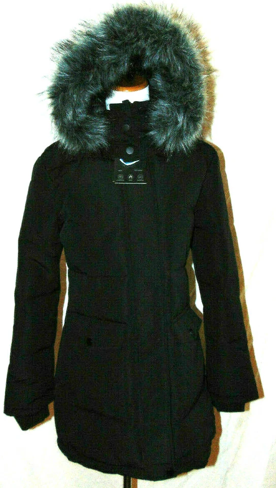 Abrigo de invierno para mujer CHIN·MOON Parka larga cálida gruesa, poliéster negro Squall ~ S Foto 3 de 4