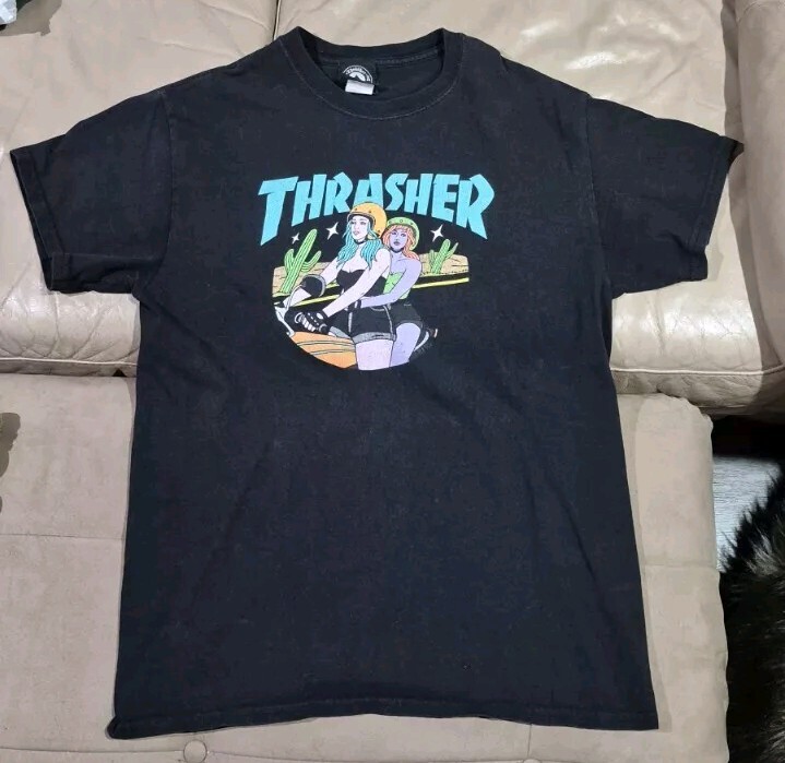 Thrasher Motorcycle Girls T-shirt Black Vintage Skateboard
