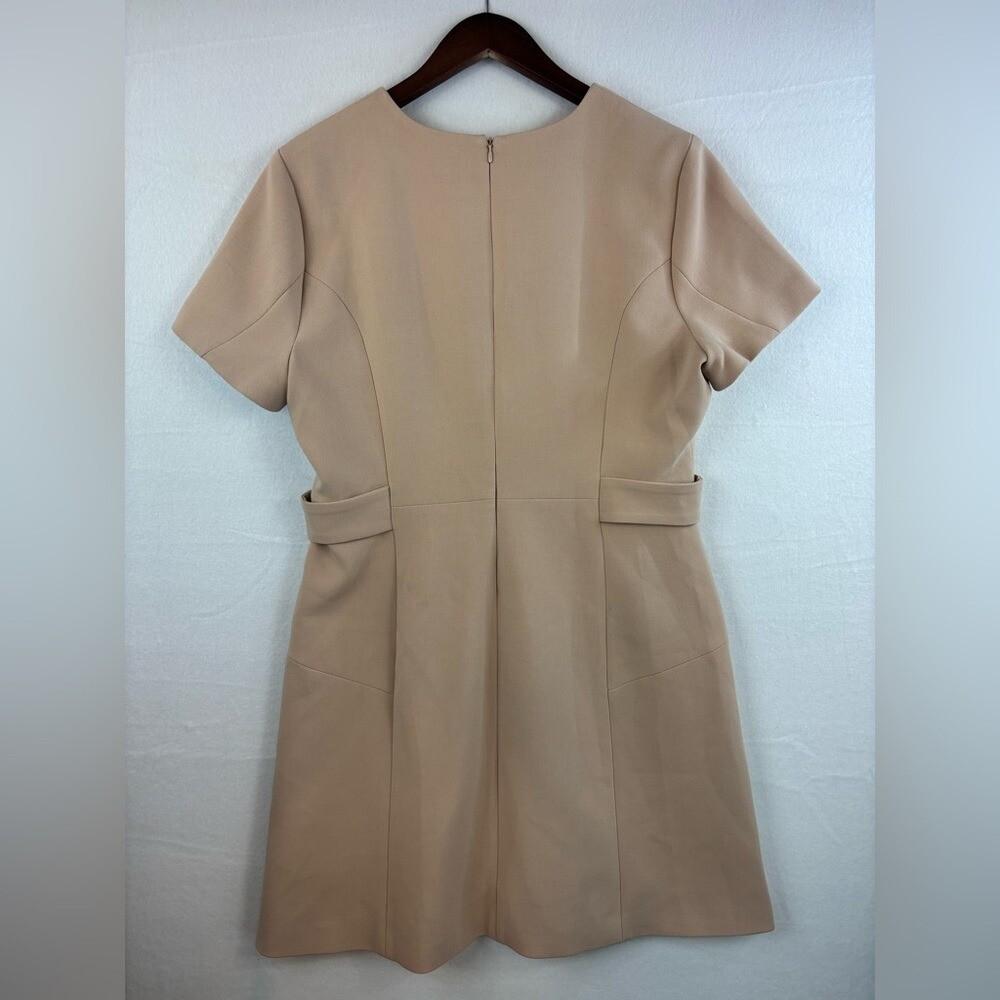 KAREN MILLEN Tailored Mini Dress Stretch Essential Waist Tab Button Camel NEW 12 thumbnail 13
