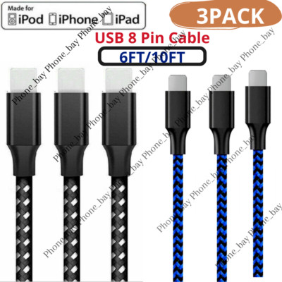 3 Pack Fast Charger Cable Heavy Duty 6/10FT For iPhone 14 13 12 8 Charging Cord