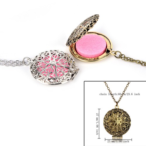 Silver-Locket-Necklace-Fragrance-Essential-Oil-Aromatherapy-Diffuser-Pendant-Hot