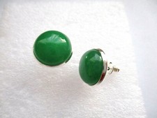 NATURAL STONE GREEN JADE STUD EARRINGS 12MM
