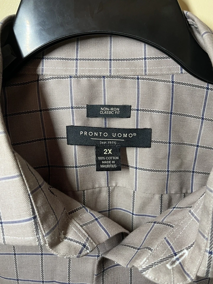 Pronto Uomo Non-Iron Classic Fit Men's 2XL Long Sleeve Button Up Shirt Tan strip - Image 3 of 4