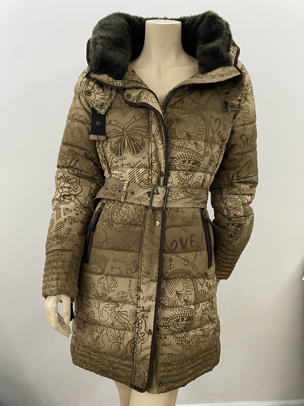 Desigual Puffer Jacket Padded coat With Belt Hood Fau… Gem