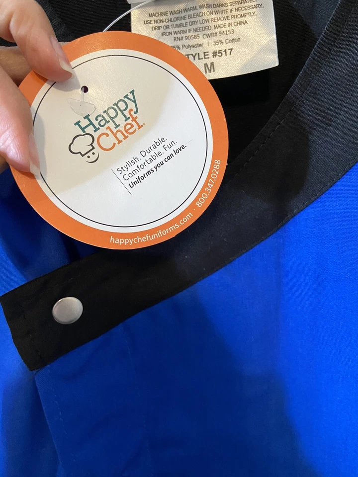 Happy Chef Uniform Shirt Medium Lot Of 2 Blue Mens Snap Button Front #517 NWT - Image 4 of 4