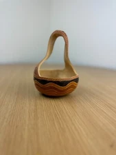 VTG Primitive FOLK ART Home Decor Carved Gourd Basket Hand Drawn African Design