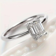 1ct Emerald Cut Simulated Diamond Solitaire Engagement Ring 9K White Gold Plated