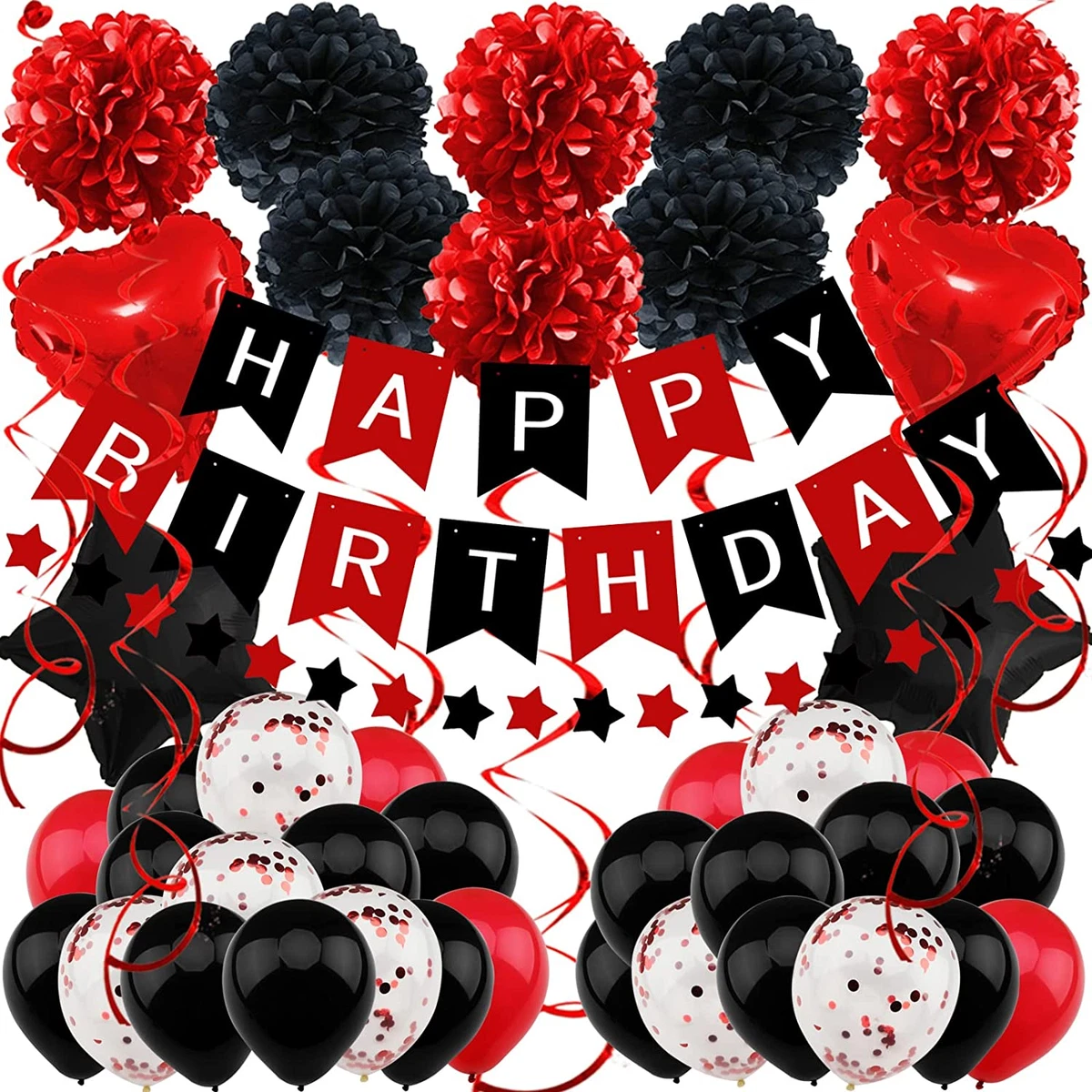 Red and black birthday sales decorations