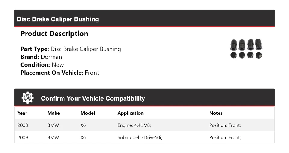 Buje de pinza de freno de disco delantero para BMW X6 Dorman 2008-2009 Foto 2 de 4