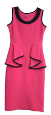 MAXI FALDAS Womens Bodycon Dress SIZE S Sleeveless Pink With Black Trim Ruffles