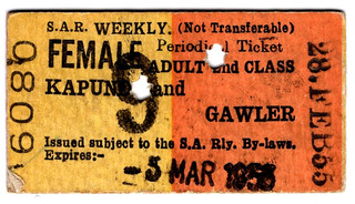 Bahnticket: South Australia: Kapune & Gawler Female Weekly 1955