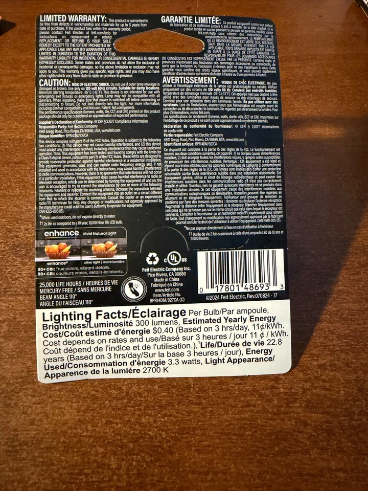 FEIT BPR14DM/927CA 3.3W (40W EQ.)120V R14 E26 BASE LED REFLECTOR (PACK OF 2) - Image 3 of 3