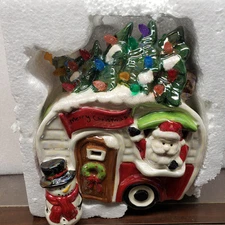 Retro Christmas Camper Decor Lighted Accent Santa Snowman Holiday Tree LED Resin