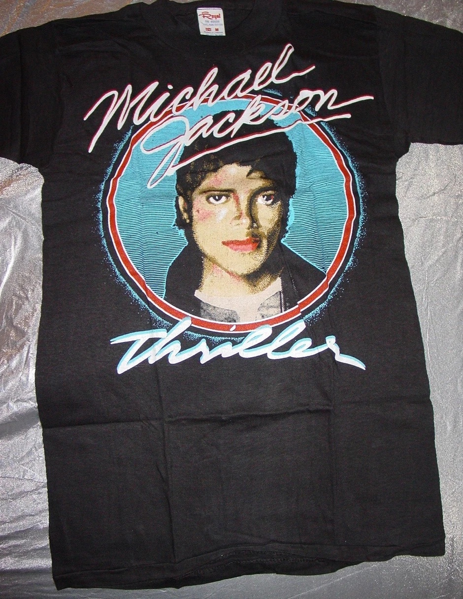 MICHAEL JACKSON VINTAGE 1982 THRILLER TOUR CONCERT Shirt NOS Black SIZE MED