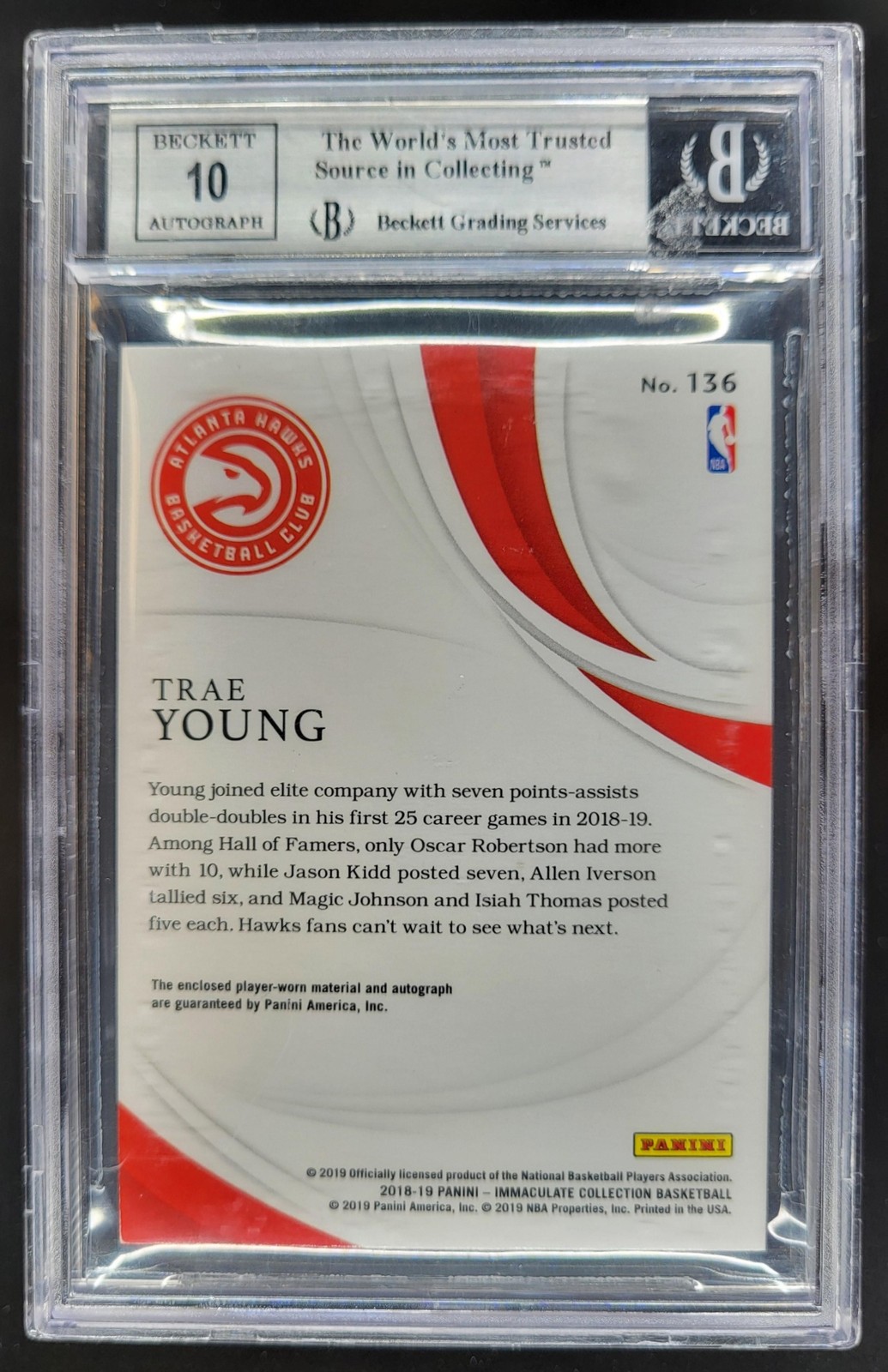 2018-19 Panini Immaculate Trae Young Rookie Patch Auto Premium /24 RC BGS 9 LC view 2