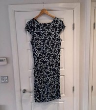 Phase Eight Navy Blue Floral Jersey Ruched Cowl Neck Dress Size 12 Uk Excellent