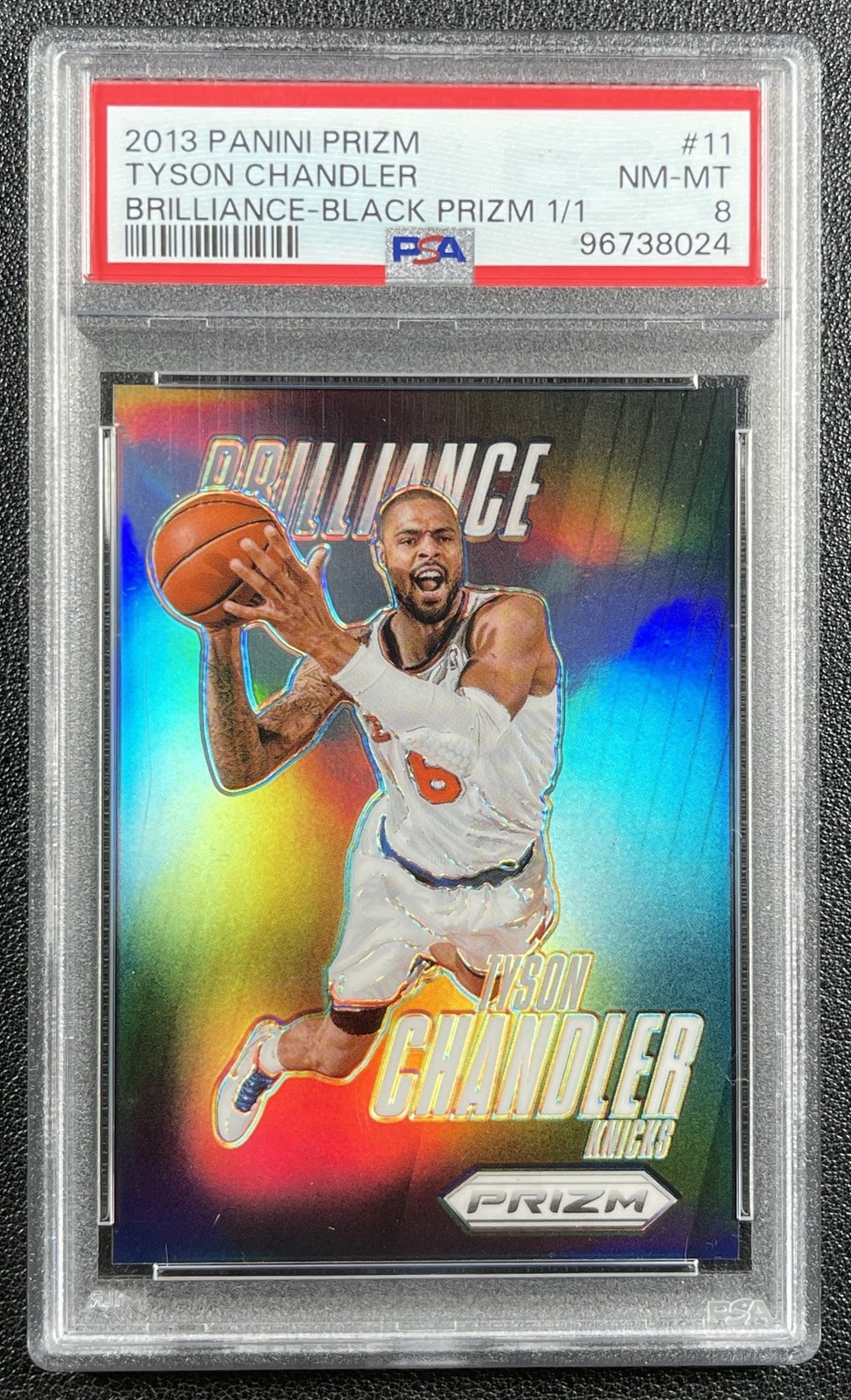 1/1 TYSON CHANDLER PSA 8 2013-14 PANINI PRIZM #11 BRILLIANCE BLACK PRIZM 1/1