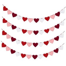 48 PCS Valentines Day Decorations Felt Heart Garland Banner,NO DIY Burgundy