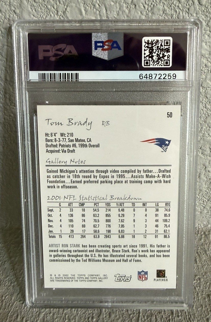 2002 TOPPS GALLERY #50 TOM BRADY PSA 9 MINT NEW ENGLAND PATRIOTS GOAT 🐐 view 2