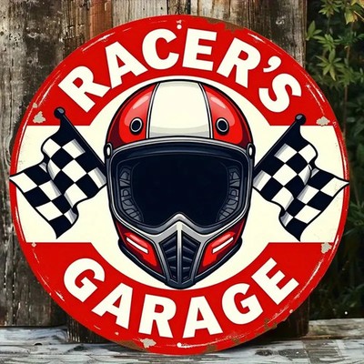 RACER´S GARAGE Rundes Aluschild 20x20cm Hot Rod Rat Rod DRAG RACING