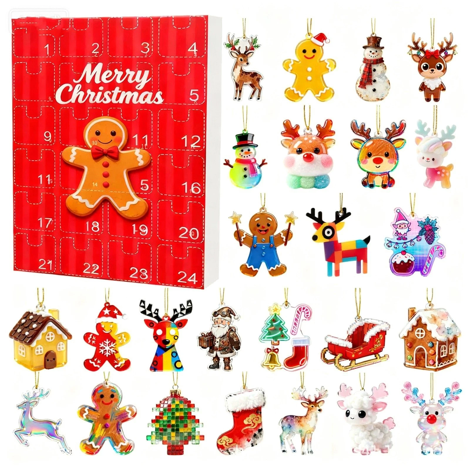 Merry Christmas Countdown Gingerbread Man Advent Calendar 24 Days 2D Blind Box