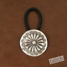 Native American Navajo Old Style Stamped Sterling Silver Large Concho Hair Tie