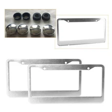 2X Metal Silver License Plate Frame Tag Cover with Screw Caps US STOCK