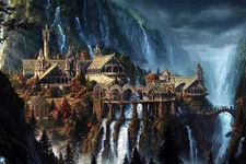 Lord of The Rings 1000 Piece Puzzle for Adults - Waterfall Town Artwork Jigsa...