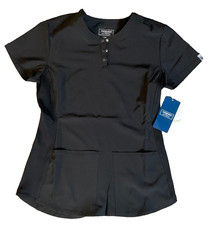 Cherokee Scrub Top Womens XS Black Short Sleeve Medical Uniform Pockets
