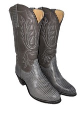 Mens Vintage Gray Stitched  Lined Cowboy Boots Size 9M