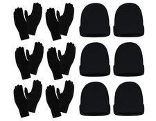 12 Pack Winter Beanies  Gloves Set, Stretchy Knit Unisex Men Women Toboggan ...