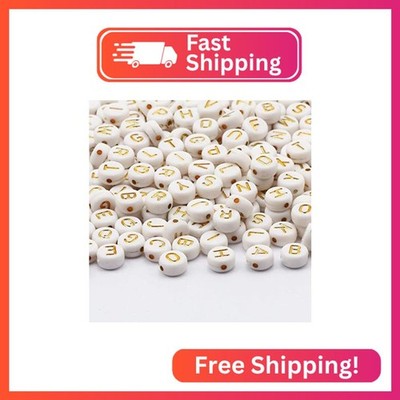 DAHI 1000Pcs Round Acrylic Gold Alphabet Beads A-Z Cube Letters Beads for Bracel