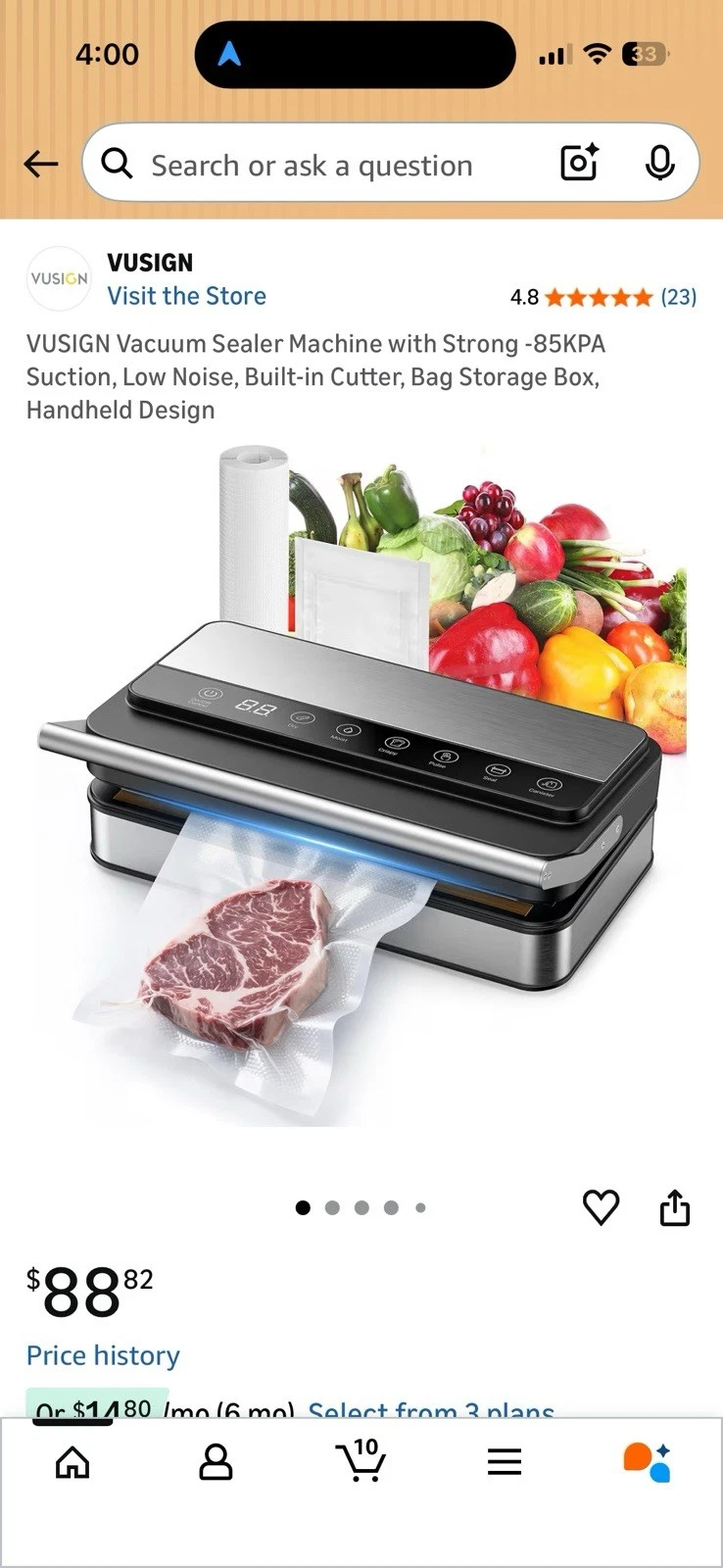 VUSIGN Vacuum Sealer Machine with Strong -85KPA Suction, Low Noise, Built-in Cut