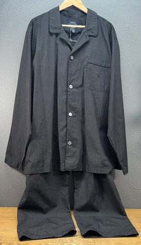 Ralph Lauren 2 Piece Pajama Set Men’s SHIRT L / PANT XL Woven Cotton Black Plaid - Picture 9 of 13