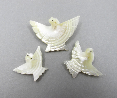 Vintage Mother of Pearl Carved Dove Bead Charms Jewelry Artisan Made