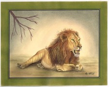 Dipinto Leone Fatto a Mano Raj Natura Selvaggia su Carta 13.5x10.5 Pollici