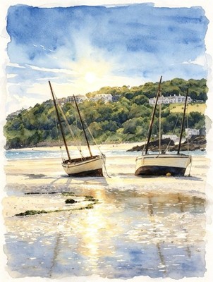 St. Ives Strand Boot Szene Aquarell Illustration 10 x 8 Zoll Druck.