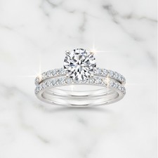 Juego de anillos de novia redondos de plata 925, anillo de promesa de compromiso de circonita cúbica de 1,25 quilates