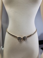 ACCESSOCRAFT GOLD TONE SPRING STRETCH 2 LION HEAD SKINNY BELT AS IS SIZE 28"