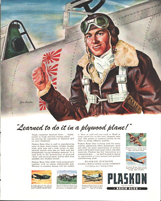 1944 WWII WORLD WAR TWO PLANES vintage magazine advertisement PLASKON RESIN GLUE