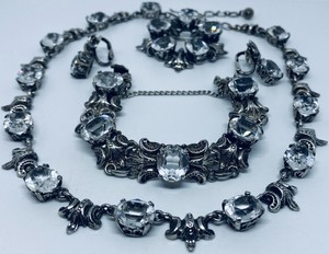 Rare-Art-Deco-Vintage-1950s-Gugliemlo-CINI-STERLING-Rock-Crystal-Grand-Parure