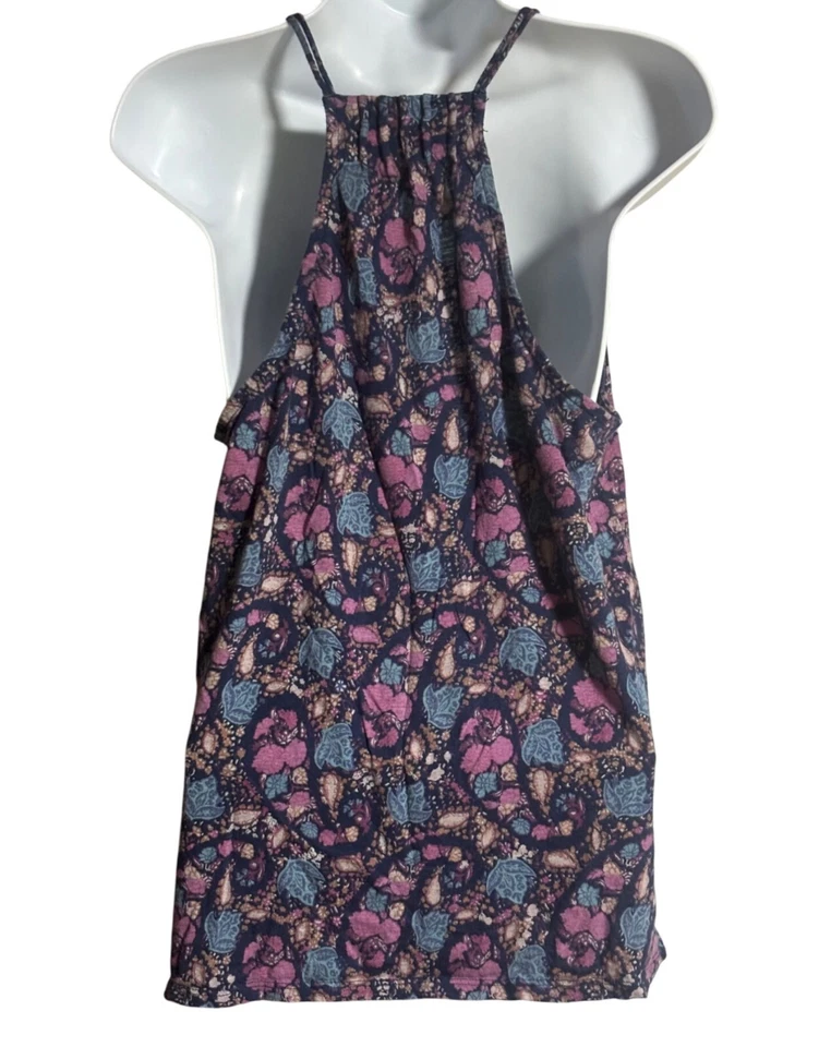 Camiseta sin mangas floral Lucky Brand AOP azul marino rosa para mujer talla pequeña Foto 2 de 4