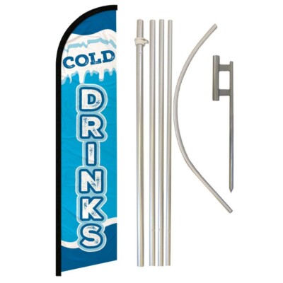 Cold Drinks Windless Banner Swooper Advertising Flag Pole Kit Concession Drinks