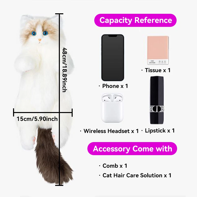 Simulated Stuffed Cat Backpack Realistic Animal Stuffed Bag Plush Backpack Toy - Image 2 of 4