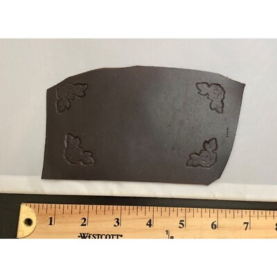 Sale #1 6''x3'' - Border Roses - Dark Brown Embossed Design Thick Cow Leather Hide