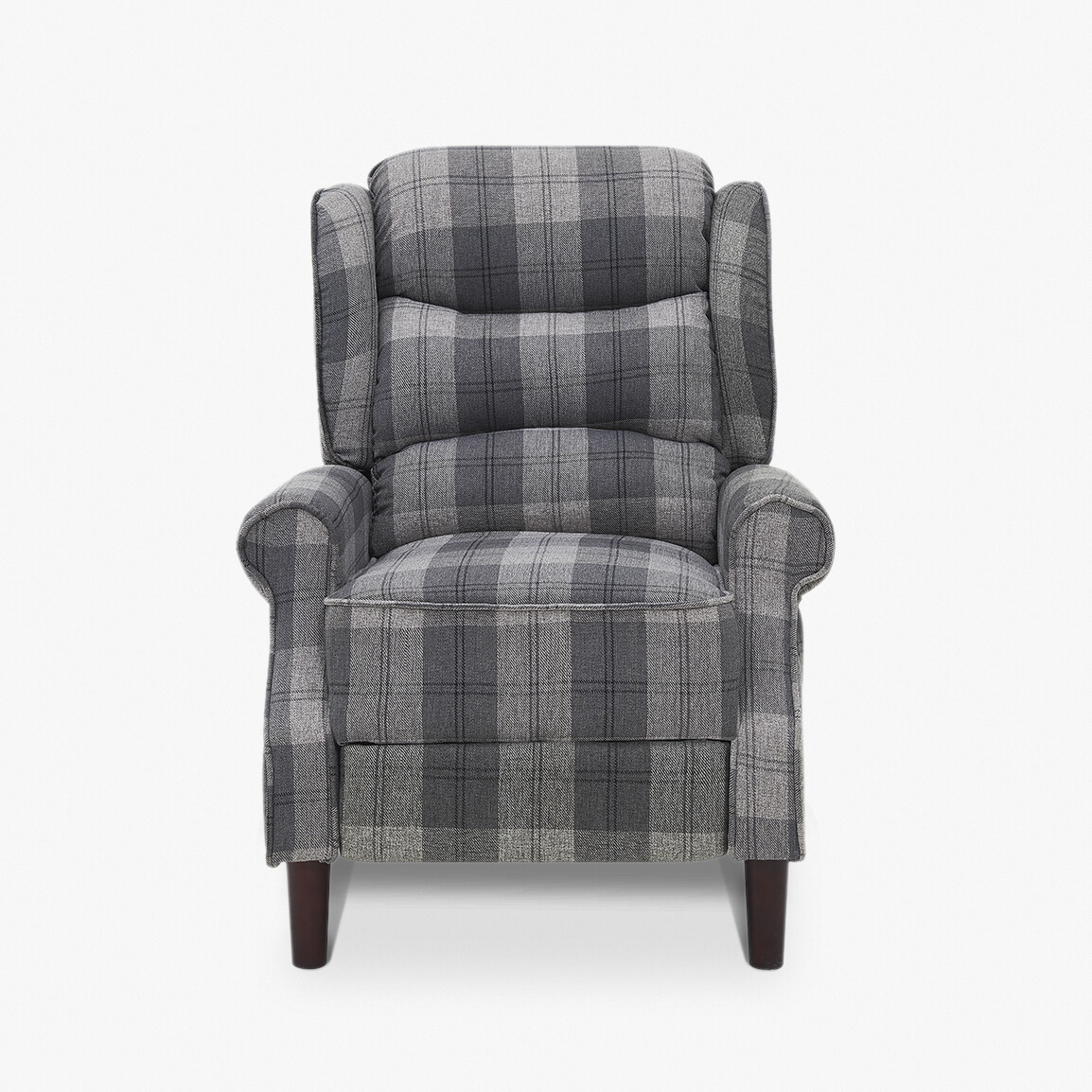 Grey Tartan Armchair Occasional Accent Chair Wing Back Studded Design