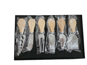 6-Piece Cheese Knife Set, Silver/Wood, Compact Design for Cheese Lovers